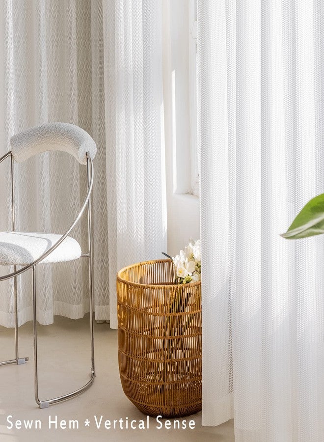 JSFLY Jacquard 2 Panels Set Sheer Curtains 84 inch Length, Semi Sheer Grommet Solid Casual Soft Voile Drapes with Light Filter Window Treatments for Bedroom Living Room, White, 52" W x 84" L - Image 5
